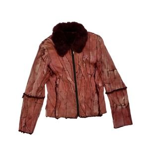 Vintage Space 2000 Pink / Burgundy Rabbit Fur Lightweight Jacket